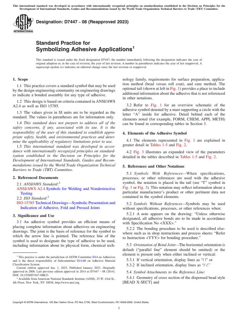 ASTM D7447-08(2023) - Standard Practice for Symbolizing Adhesive Applications