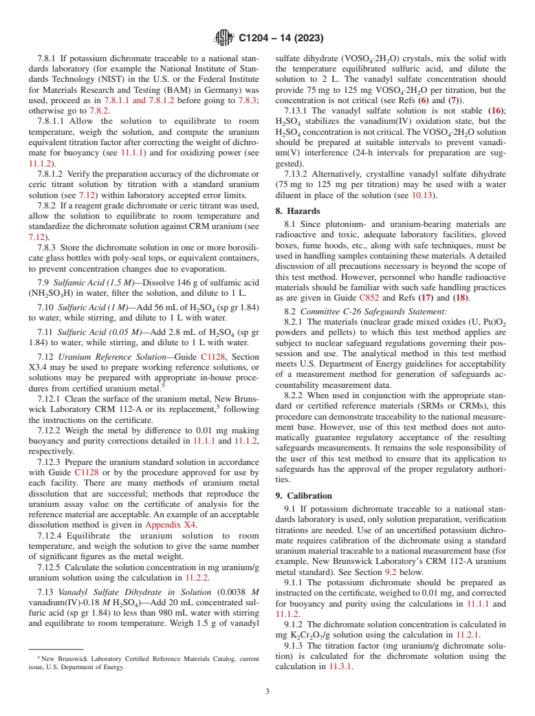 ASTM C1204-14(2023) - Standard Test Method for  Uranium in Presence of Plutonium by Iron(II) Reduction in Phosphoric  Acid Followed by Chromium(VI) Titration