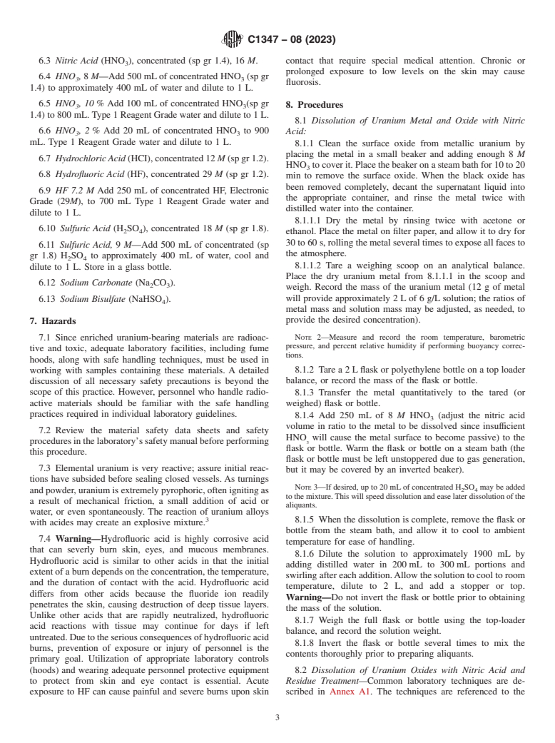 ASTM C1347-08(2023) - Standard Practice for  Preparation and Dissolution of Uranium Materials for Analysis