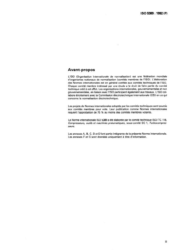 ISO 5389:1992 - Turbocompresseurs -- Code d'essais des performances
