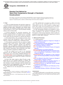 ASTM D8454/D8454M-22 ASTM D8454/D8454M-22 - Standard Test Method for Open-Hole Compressive Strength of Sandwich Constructions - Page 1 preview