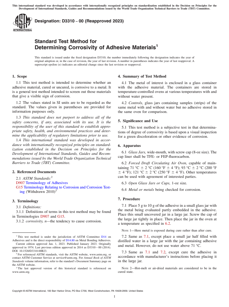 ASTM D3310-00(2023) - Standard Test Method for Determining Corrosivity of Adhesive Materials