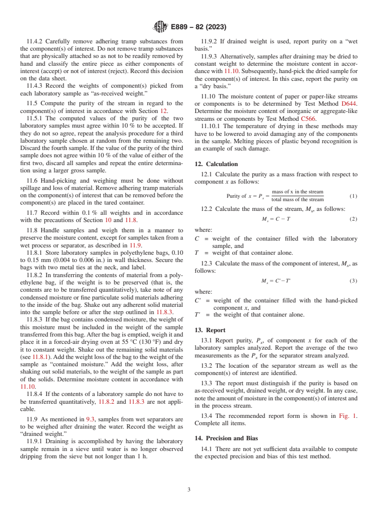 ASTM E889-82(2023) - Standard Test Method for  Composition or Purity of a Solid Waste Materials Stream