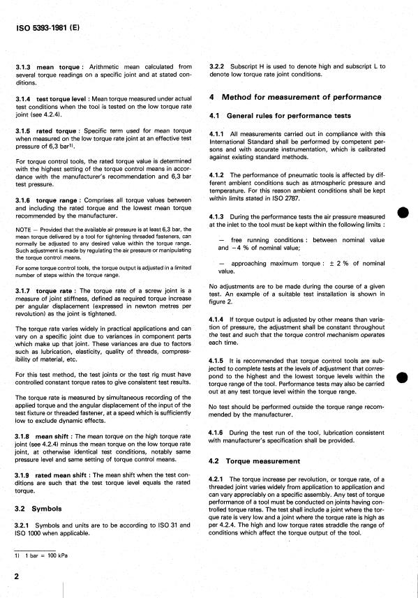 ISO 5393:1981 ISO 5393:1981 - Rotary pneumatic assembly tools for threaded fasteners -- Performance test - Page 4 preview