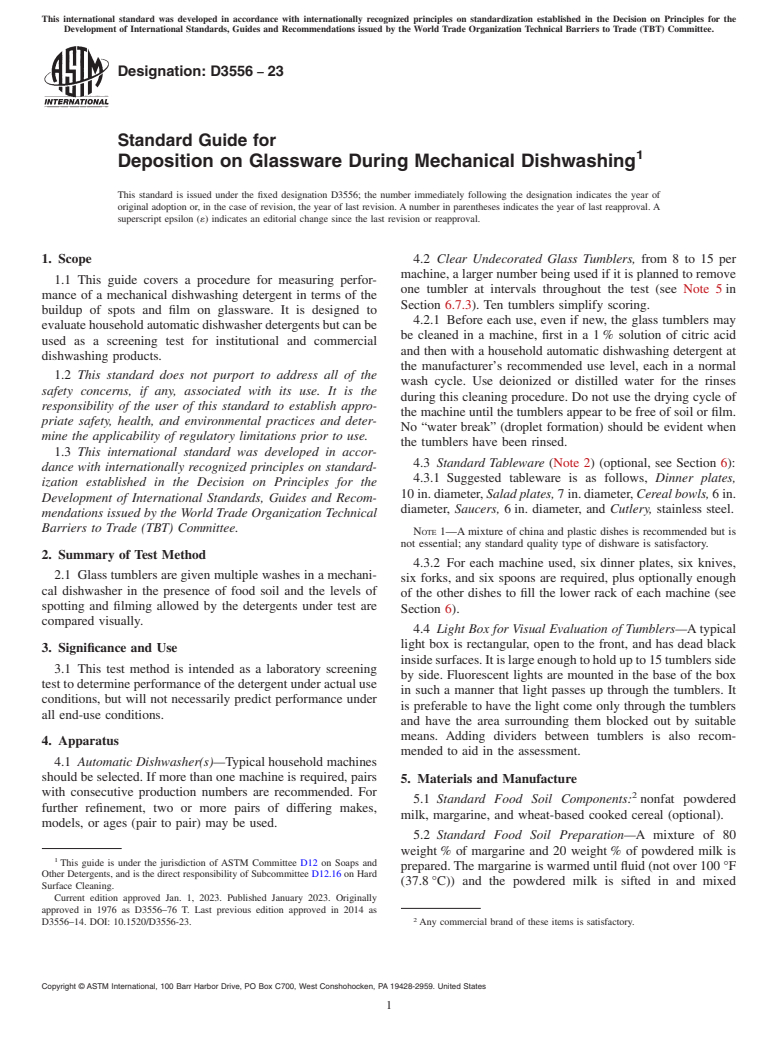 ASTM D3556-23 - Standard Guide for  Deposition on Glassware During Mechanical Dishwashing