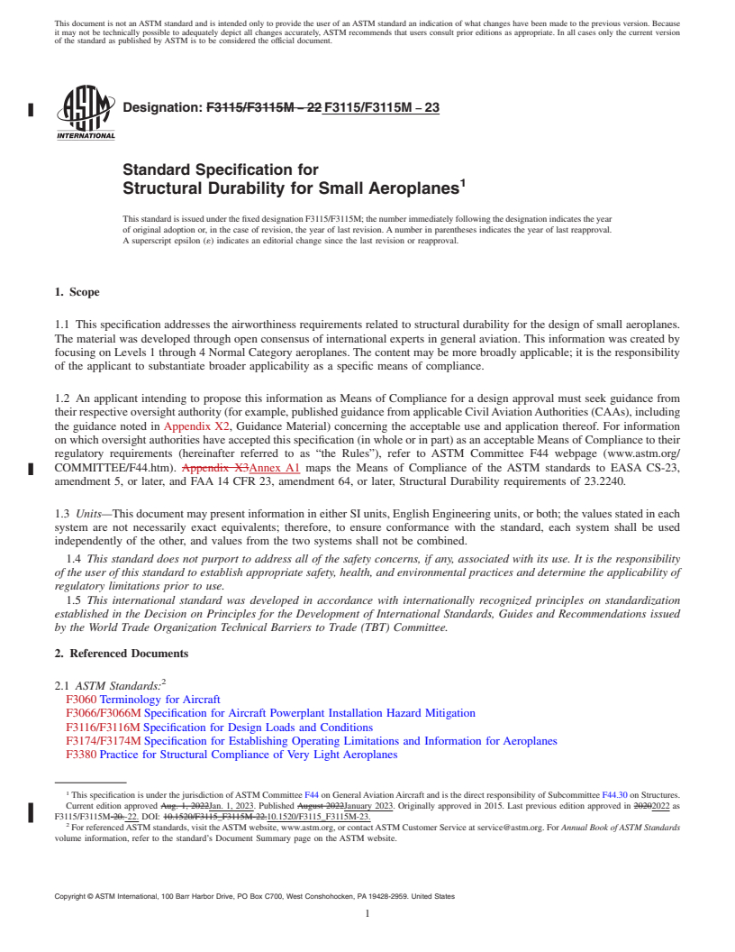 REDLINE ASTM F3115/F3115M-23 - Standard Specification for Structural Durability for Small Aeroplanes