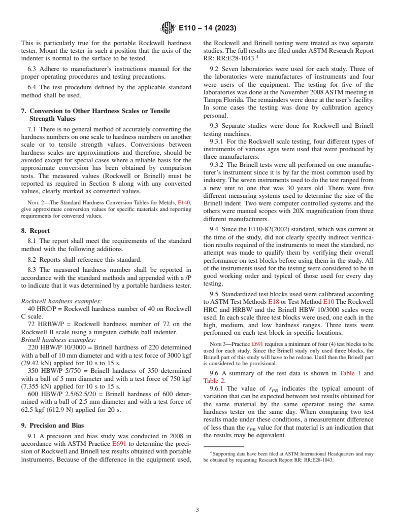 ASTM E110-14(2023) - Standard Test Method for  Rockwell and Brinell Hardness of Metallic Materials by Portable  Hardness Testers