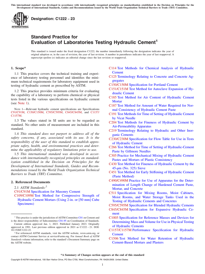 ASTM C1222-23 - Standard Practice for  Evaluation of Laboratories Testing Hydraulic Cement