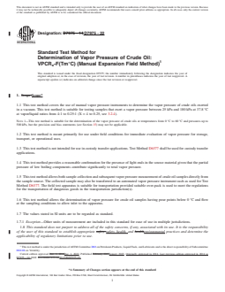 ASTM D7975-22 REDLINE ASTM D7975-22 - Standard Test Method for Determination of Vapor Pressure of Crude Oil: <brk/>VPCR<inf >x</inf>-F(Tm°C) (Manual Expansion Field Method) - Page 1 preview