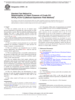 ASTM D7975-22 ASTM D7975-22 - Standard Test Method for Determination of Vapor Pressure of Crude Oil: <brk/>VPCR<inf >x</inf>-F(Tm°C) (Manual Expansion Field Method) - Page 1 preview