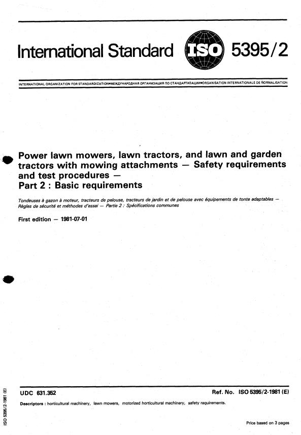 ISO 5395-2:1981 - Power lawn mowers, lawn tractors, and lawn and garden tractors with mowing attachments -- Safety requirements and test procedures