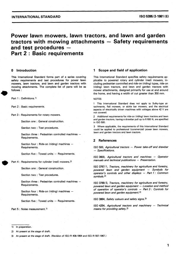ISO 5395-2:1981 - Power lawn mowers, lawn tractors, and lawn and garden tractors with mowing attachments -- Safety requirements and test procedures