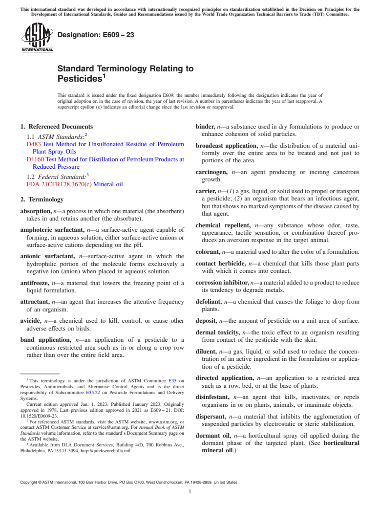 ASTM E609-23 - Standard Terminology Relating to  Pesticides