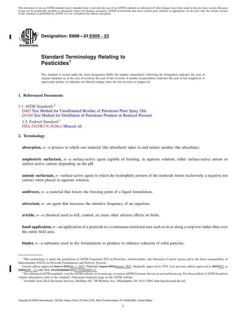 REDLINE ASTM E609-23 - Standard Terminology Relating to  Pesticides
