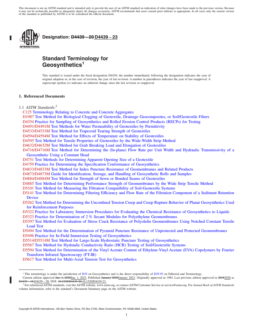 REDLINE ASTM D4439-23 - Standard Terminology for Geosynthetics