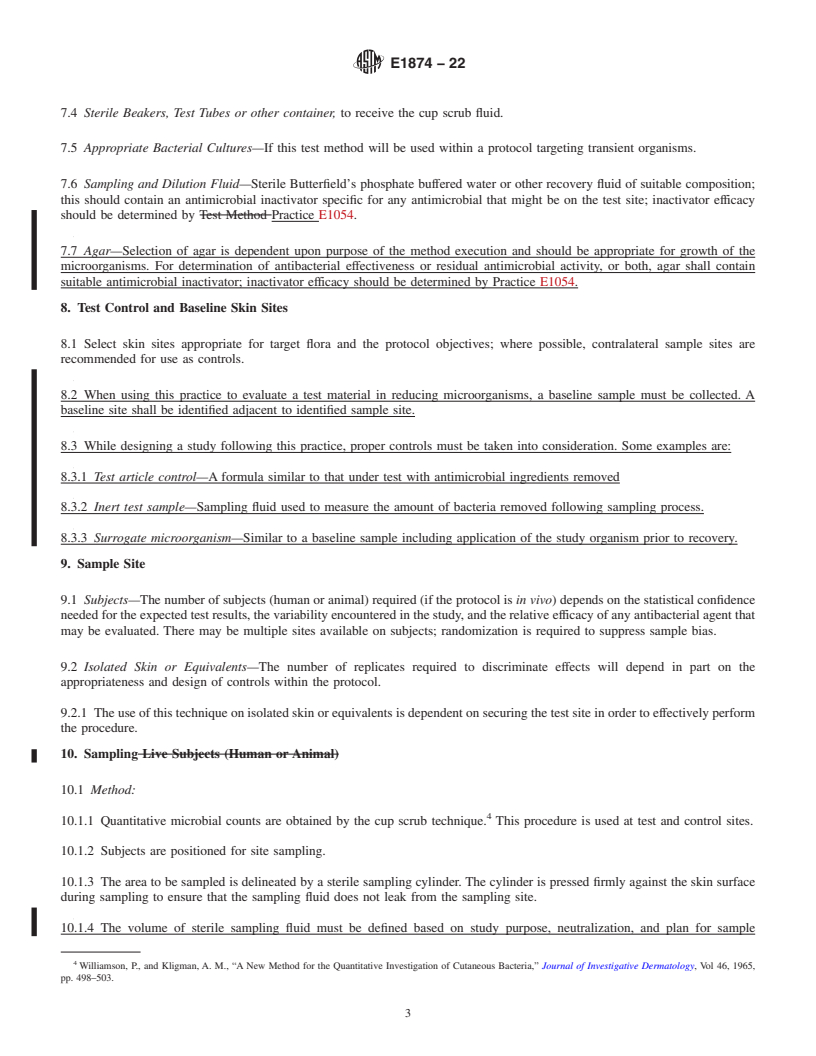 REDLINE ASTM E1874-22 - Standard Test Method for  Recovery of Microorganisms From Skin using the Cup Scrub Technique