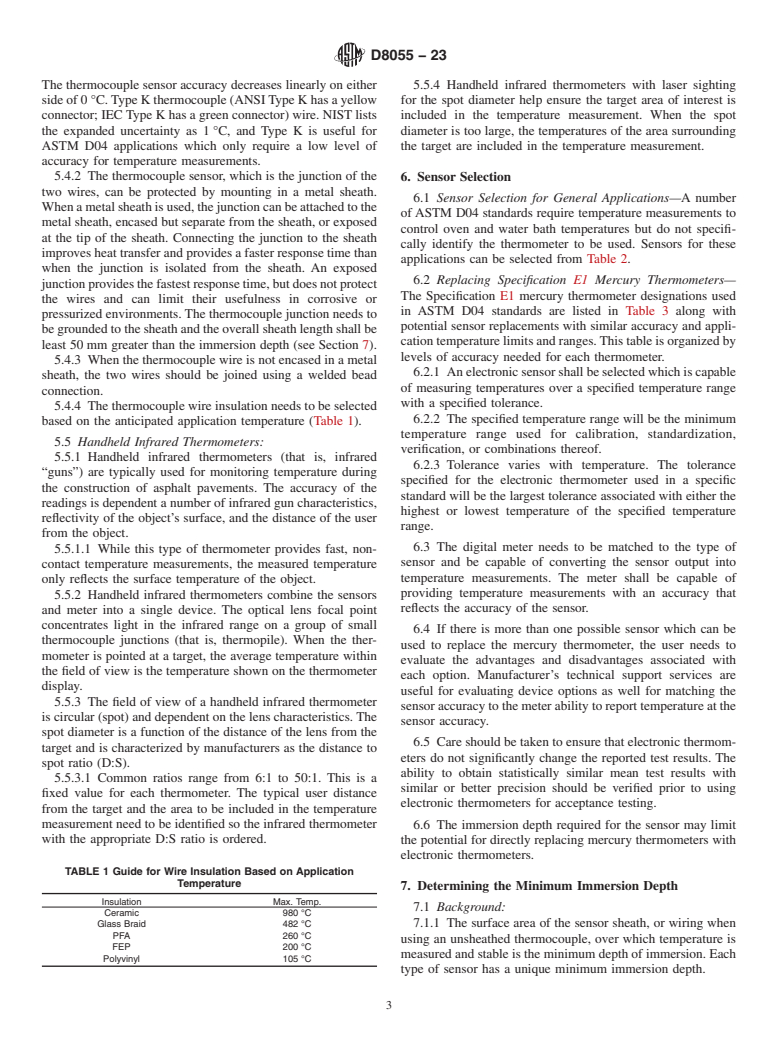 ASTM D8055-23 - Standard Guide for Selecting an Appropriate Electronic Thermometer for Replacing  Mercury Thermometers in D04 Road and Paving Standards