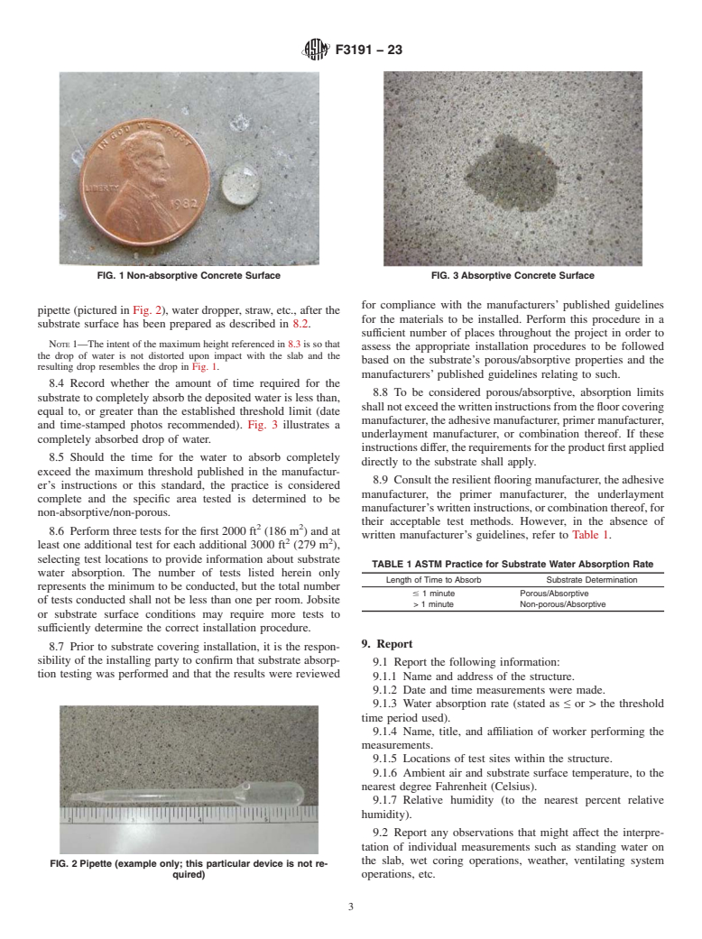 ASTM F3191-23 - Standard Practice for Field Determination of Substrate Water Absorption (Porosity)  for Substrates to Receive Resilient Flooring