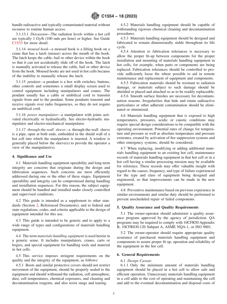 ASTM C1554-18(2023) - Standard Guide for  Materials Handling Equipment for Hot Cells