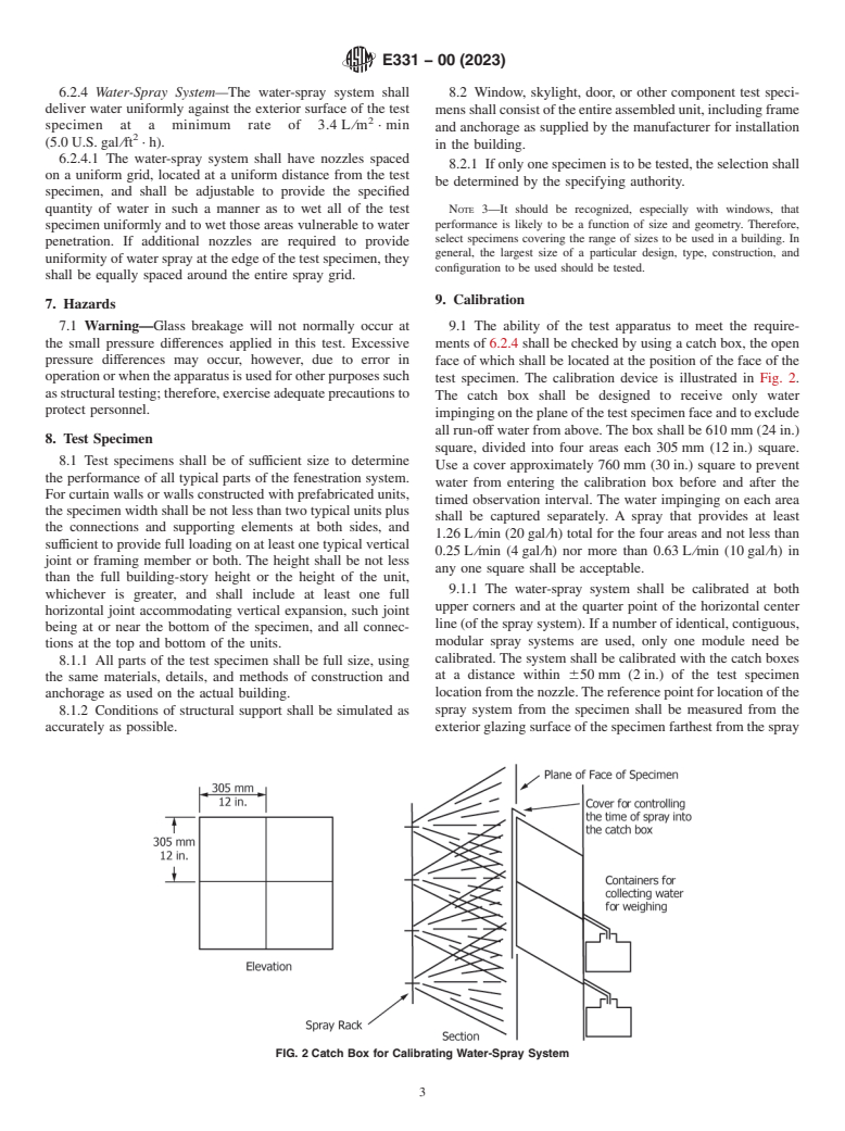 ASTM E331-00(2023) - Standard Test Method for Water Penetration of Exterior Windows, Skylights, Doors, and  Curtain Walls by Uniform Static Air Pressure Difference