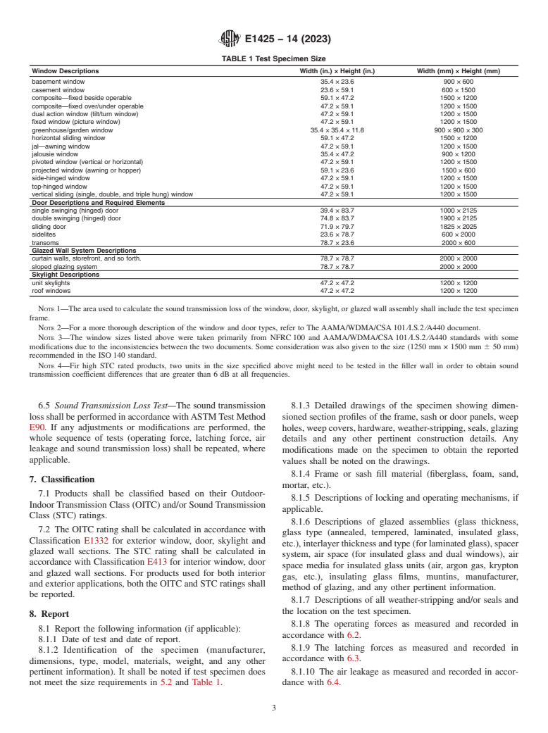 ASTM E1425-14(2023) - Standard Practice for Determining the Acoustical Performance of Windows, Doors, Skylight,  and Glazed Wall Systems