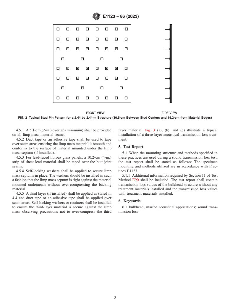 ASTM E1123-86(2023) - Standard Practices for Mounting Test Specimens for Sound Transmission Loss Testing  of Naval and Marine Ship Bulkhead Treatment Materials