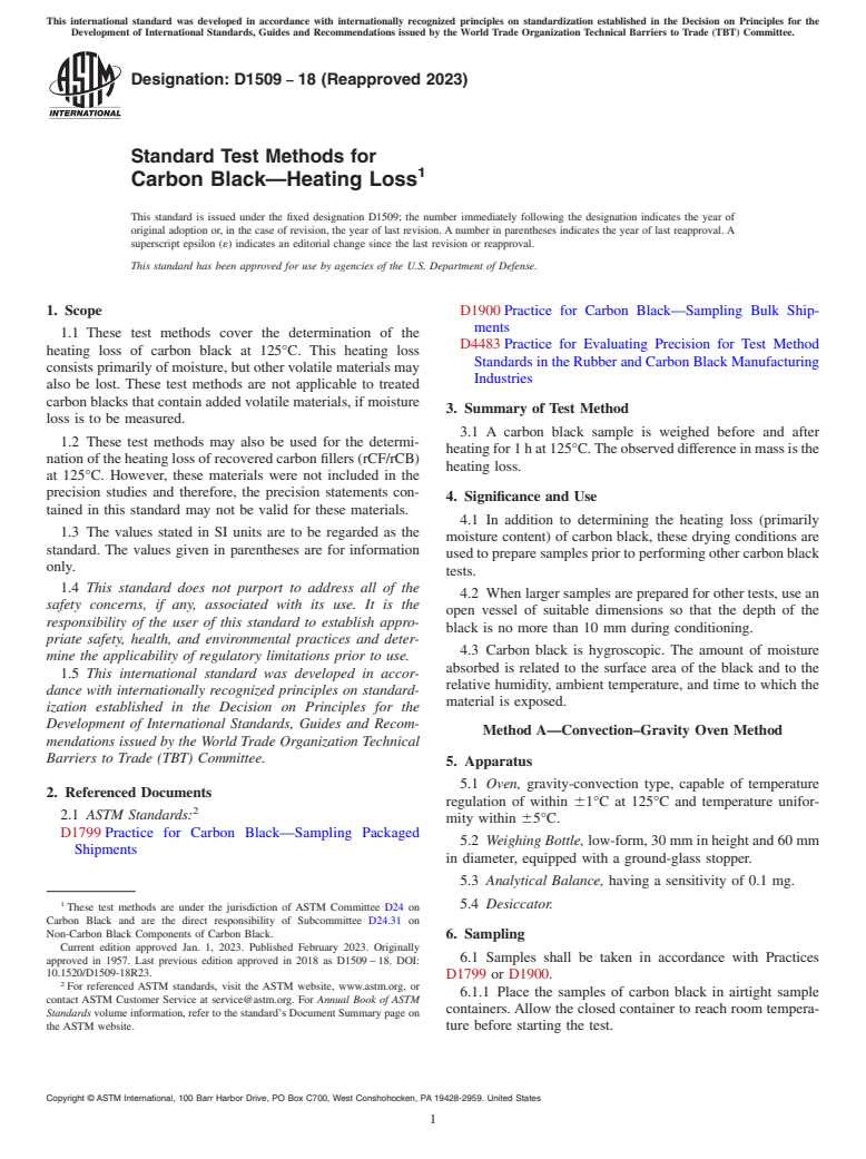 ASTM D1509-18(2023) - Standard Test Methods for Carbon Black—Heating Loss