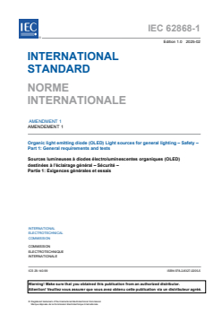 IEC 62868-1:2020/AMD1:2025 - Amendment 1 - Organic light emitting diode (OLED) Light sources for general lighting - Safety - Part 1: General requirements and tests
Released:24. 02. 2025
Isbn:9782832702055 - Page 3 preview