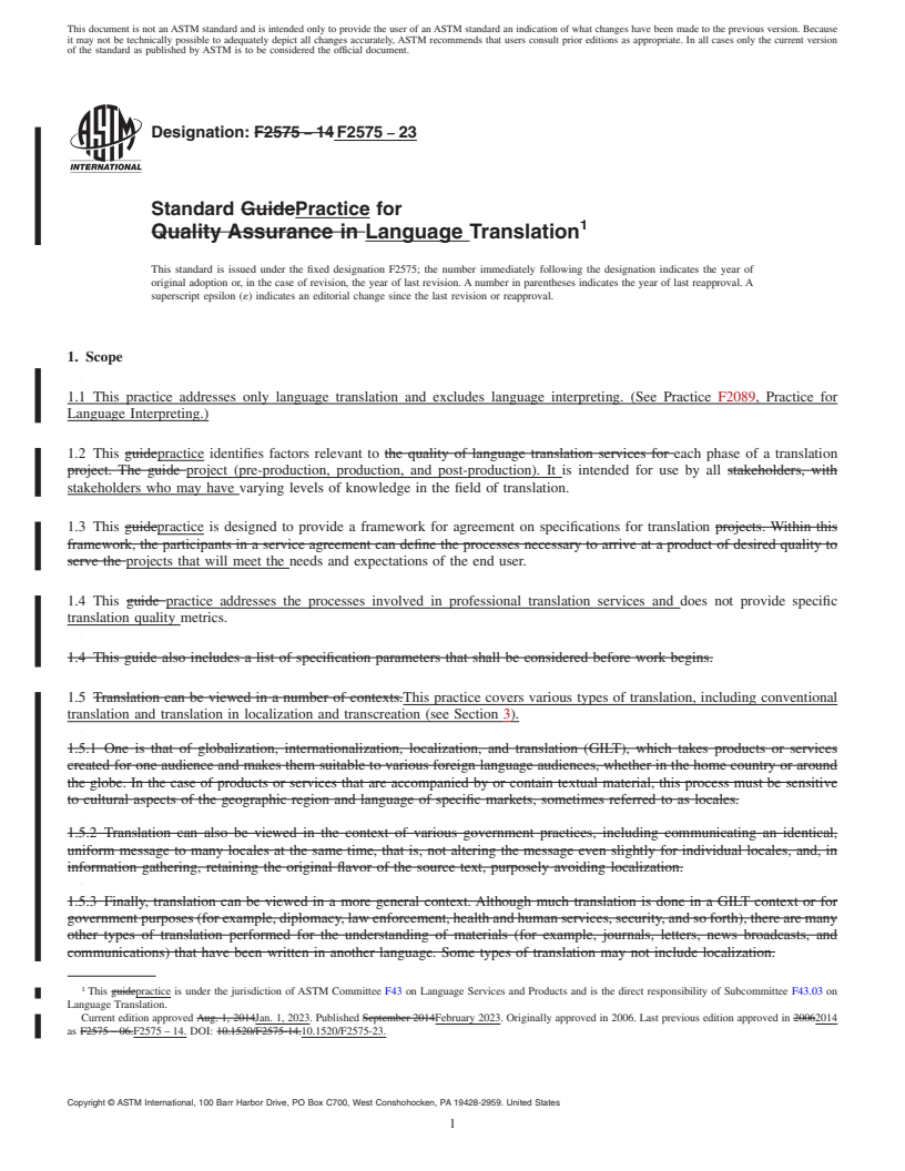 REDLINE ASTM F2575-23 - Standard Practice for  Language Translation