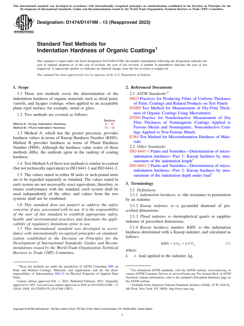 ASTM D1474/D1474M-13(2023) - Standard Test Methods for Indentation Hardness of Organic Coatings