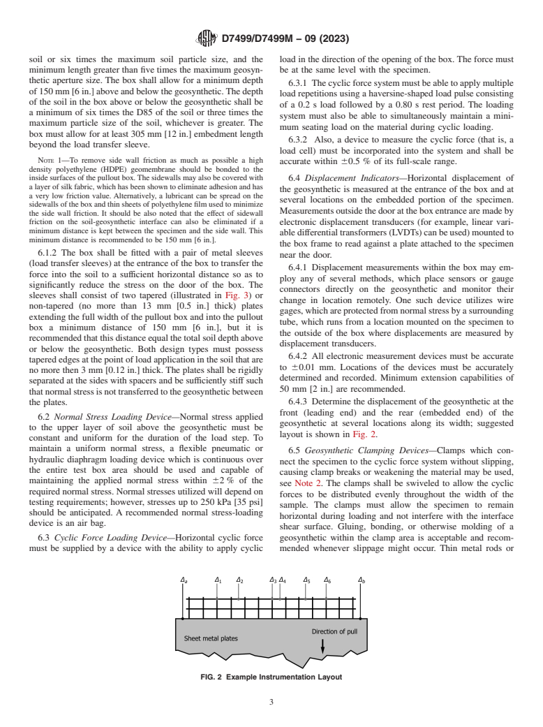 ASTM D7499/D7499M-09(2023) - Standard Test Method for Measuring Geosynthetic-Soil Resilient Interface Shear Stiffness