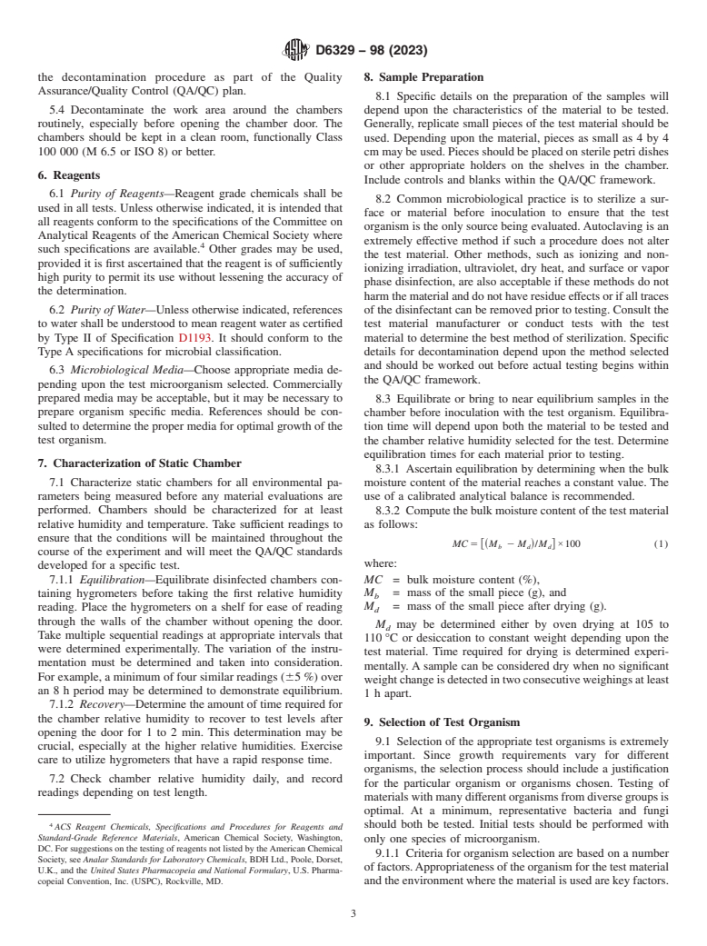 ASTM D6329-98(2023) - Standard Guide for Developing Methodology for Evaluating the Ability of Indoor  Materials to Support Microbial Growth Using Static Environmental Chambers