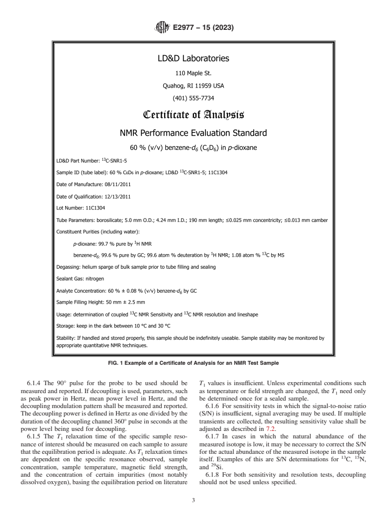 ASTM E2977-15(2023) - Standard Practice for Measuring and Reporting Performance of Fourier-Transform Nuclear  Magnetic Resonance (FT-NMR) Spectrometers for Liquid Samples