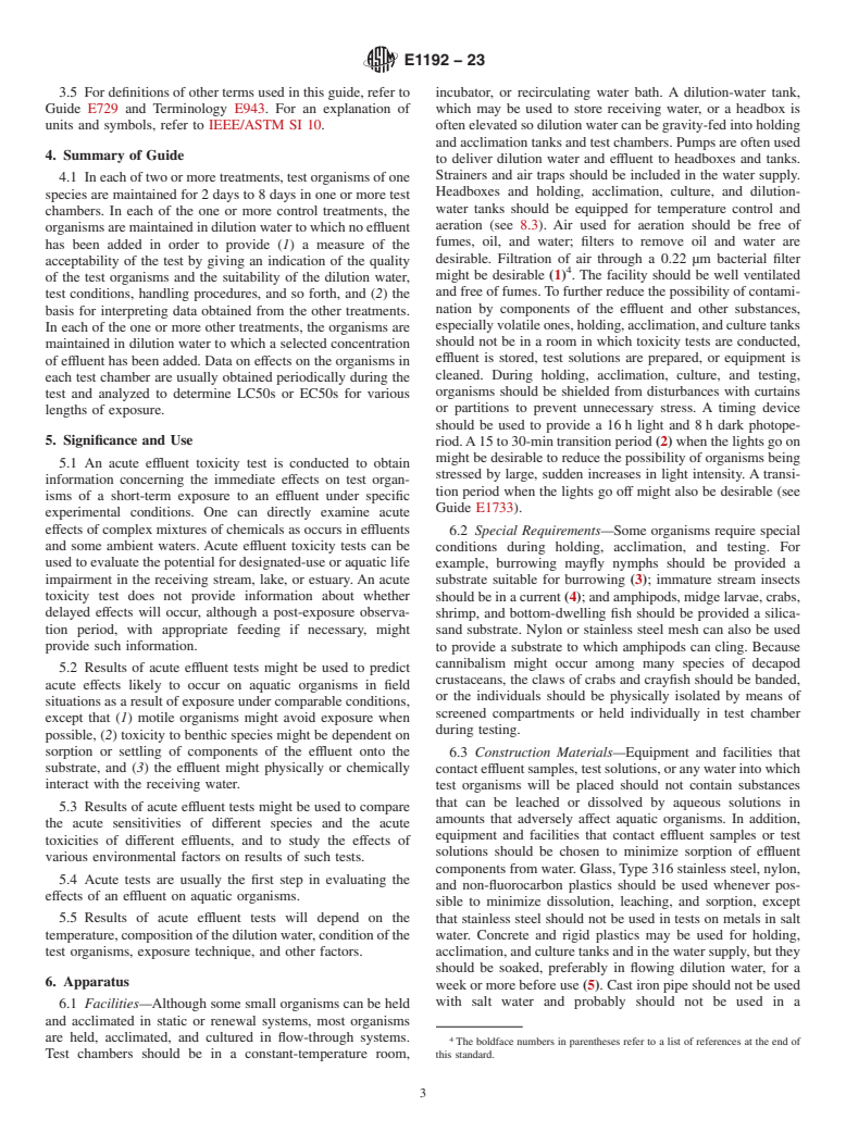 ASTM E1192-23 - Standard Guide for  Conducting Acute Toxicity Tests on Aqueous Ambient Samples  and Effluents with Fishes, Macroinvertebrates, and Amphibians