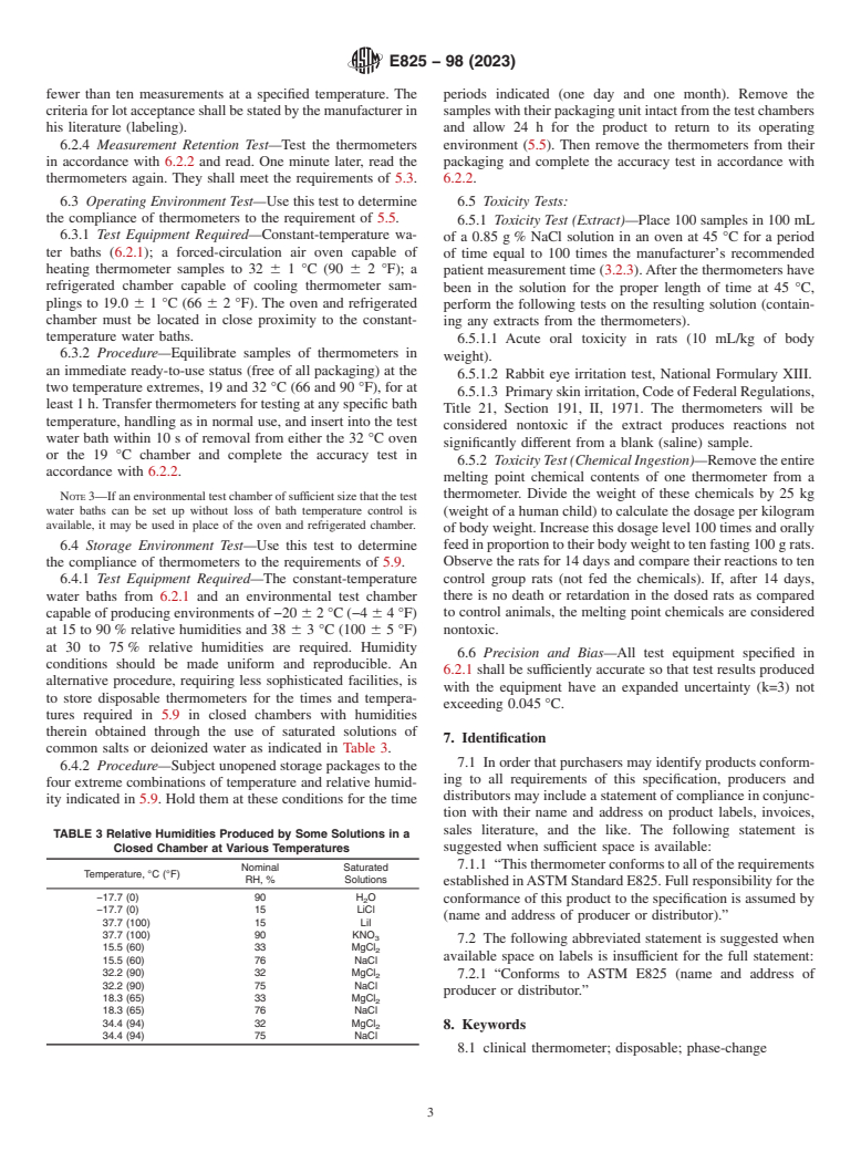 ASTM E825-98(2023) - Standard Specification for Phase Change-Type Disposable Fever Thermometer for Intermittent  Determination of Human Temperature