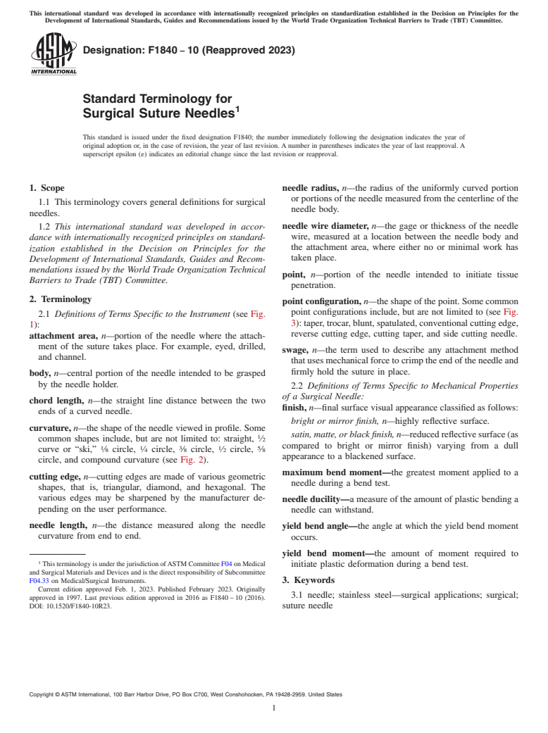 ASTM F1840-10(2023) - Standard Terminology for Surgical Suture Needles
