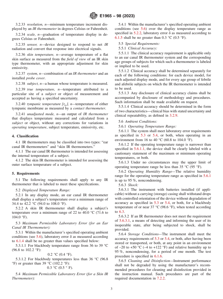 ASTM E1965-98(2023) - Standard Specification for Infrared Thermometers for Intermittent Determination of Patient  Temperature