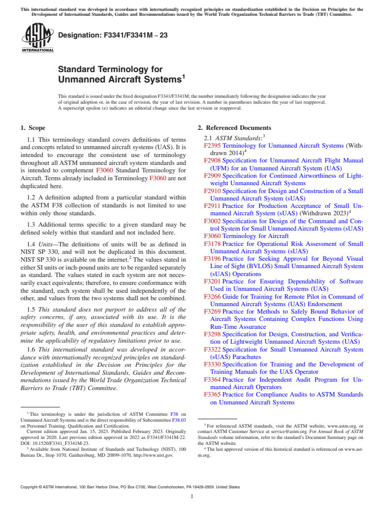 ASTM F3341/F3341M-23 - Standard Terminology for Unmanned Aircraft Systems