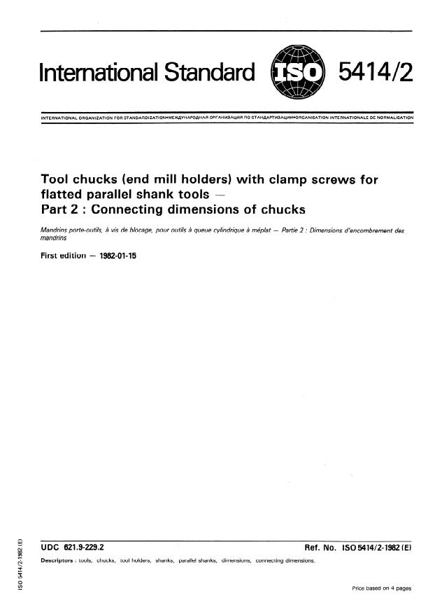 ISO 5414-2:1982 - Tool chucks (end mill holders) with clamp screws for flatted parallel shank tools