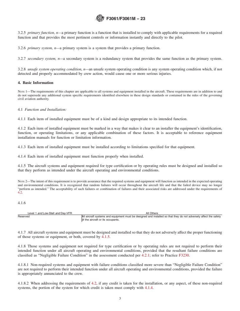 REDLINE ASTM F3061/F3061M-23 - Standard Specification for Systems and Equipment in Aircraft