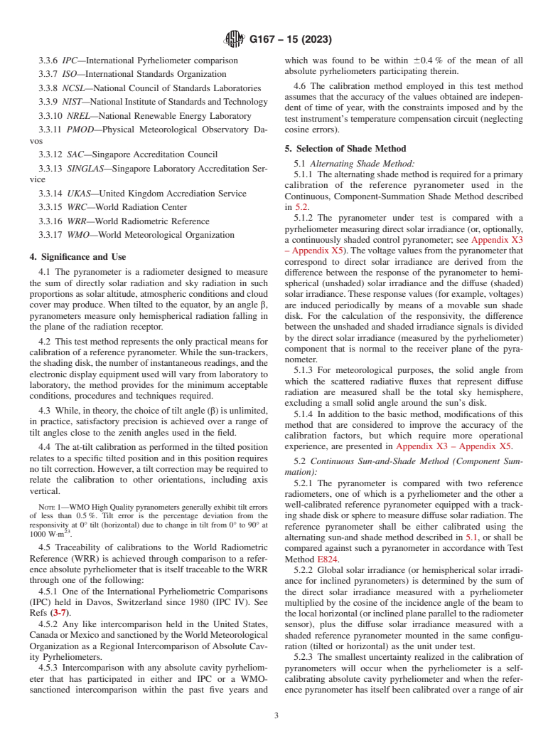 ASTM G167-15(2023) - Standard Test Method for  Calibration of a Pyranometer Using a Pyrheliometer