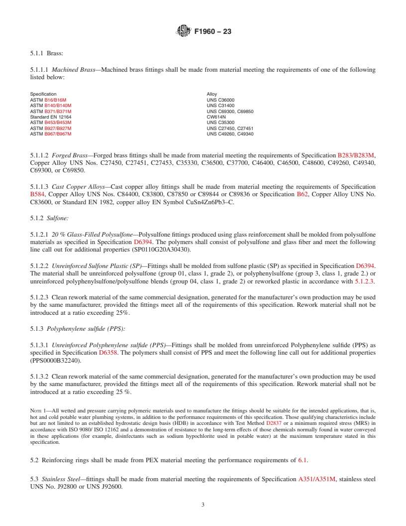 REDLINE ASTM F1960-23 - Standard Specification for  Cold Expansion Fittings with PEX Reinforcing Rings for Use   with Cross-linked Polyethylene (PEX) and Polyethylene of Raised Temperature  (PE-RT) Tubing