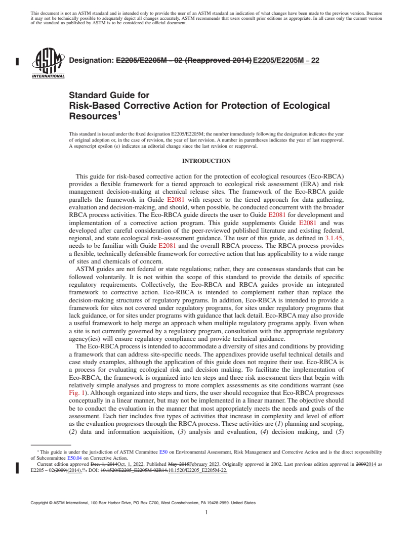 REDLINE ASTM E2205/E2205M-22 - Standard Guide for  Risk-Based Corrective Action for Protection of Ecological Resources