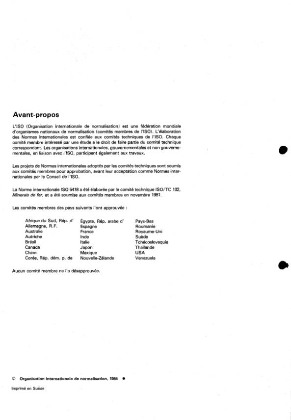 ISO 5418:1984 ISO 5418:1984 - Minerais de fer -- Dosage du cuivre -- Méthode spectrophotométrique a la biquinoléine-2,2' - Page 2 preview