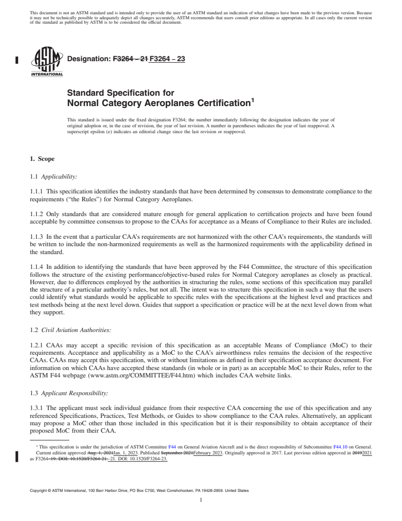 REDLINE ASTM F3264-23 - Standard Specification for Normal Category Aeroplanes Certification