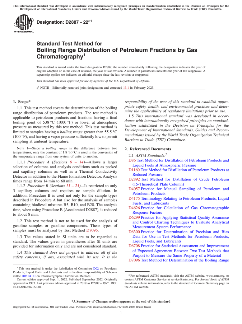 ASTM D2887-22e1 - Standard Test Method for Boiling Range Distribution of Petroleum Fractions by Gas Chromatography