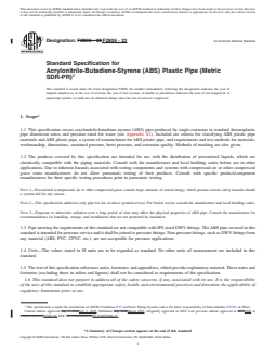 ASTM F2806-23 REDLINE ASTM F2806-23 - Standard Specification for Acrylonitrile-Butadiene-Styrene (ABS) Plastic Pipe (Metric SDR-PR) - Page 1 preview