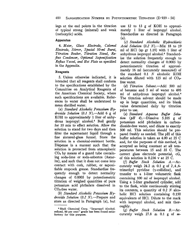 ASTM D939-54 - Method of Test for Saponification Number by Potentiometric Titration (Withdrawn 1962)