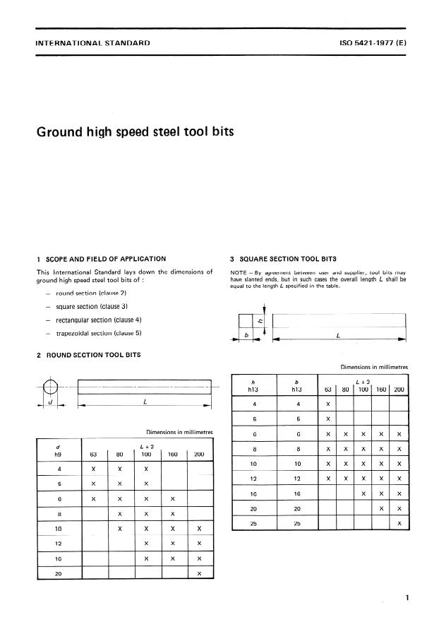 ISO 5421:1977 - Ground high speed steel tool bits