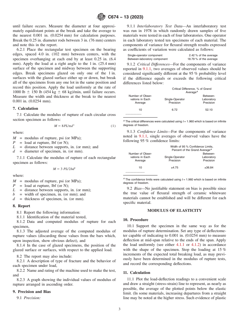 ASTM C674-13(2023) - Standard Test Methods for  Flexural Properties of Ceramic Whiteware Materials